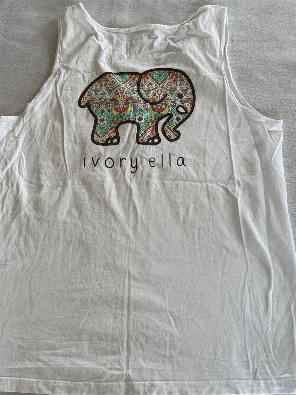 ivory ella White Tank Top with Multicolor Patterned Elephant